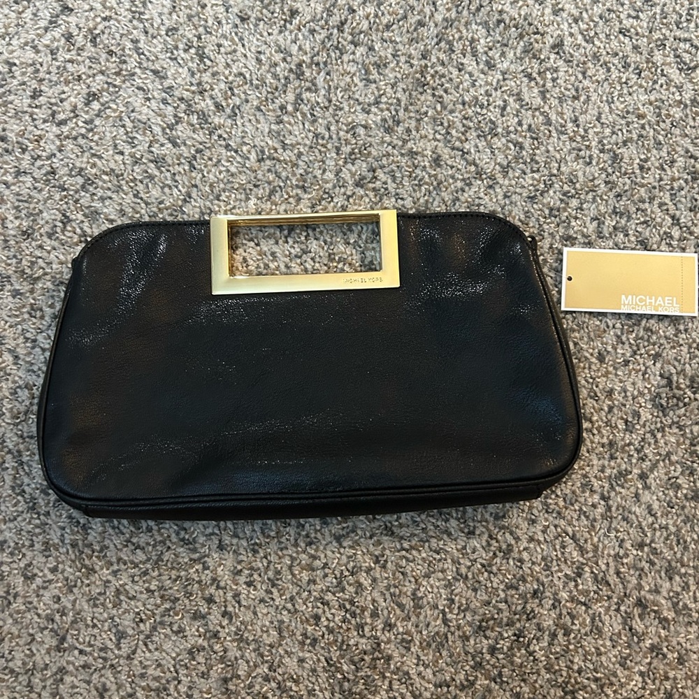 NWT Michael Kors Black Clutch with Gold Accent - Picture 1 of 5